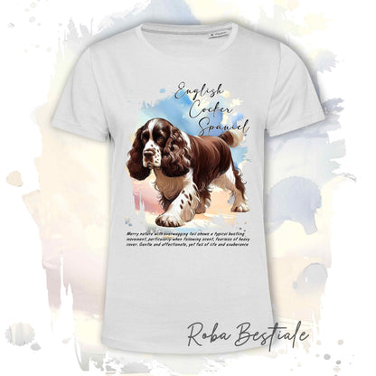 T-Shirt BEHAVIOR - COCKER SPANIEL INGLESE Fegato e Bianco - Standard FCI - 100% Cotone, Bianca, Uomo o Donna - dalla XS alla 5XL