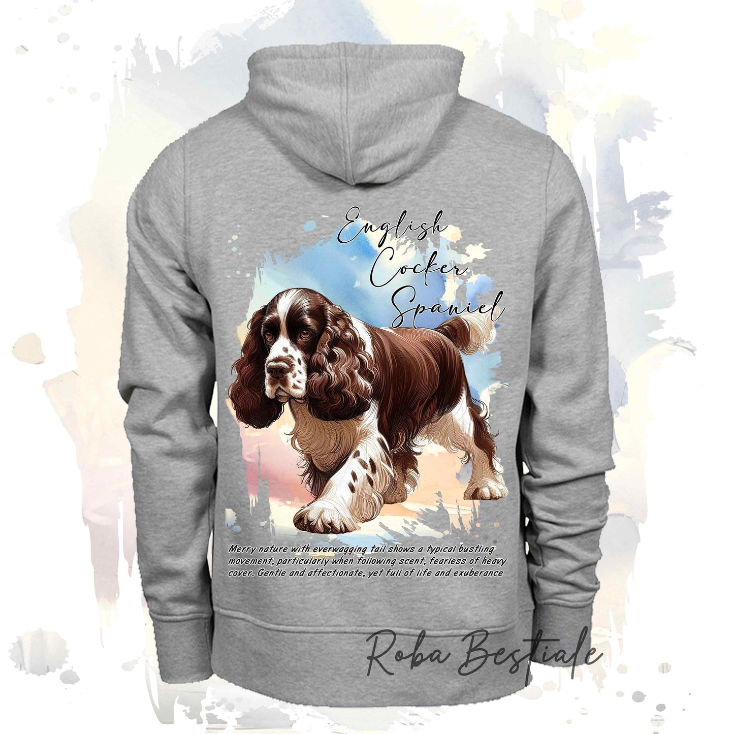 Felpa BEHAVIOR - COCKER SPANIEL INGLESE Fegato e Bianco - Standard FCI - Unisex - Grigia - dalla XS alla 3XL