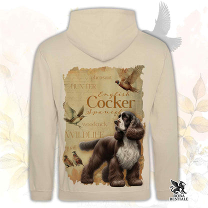 Felpa FIELD LEGACY - COCKER SPANIEL INGLESE Fegato e Bianco - Con Cappuccio e Tasconi, Unisex - dalla XS alla 3XL