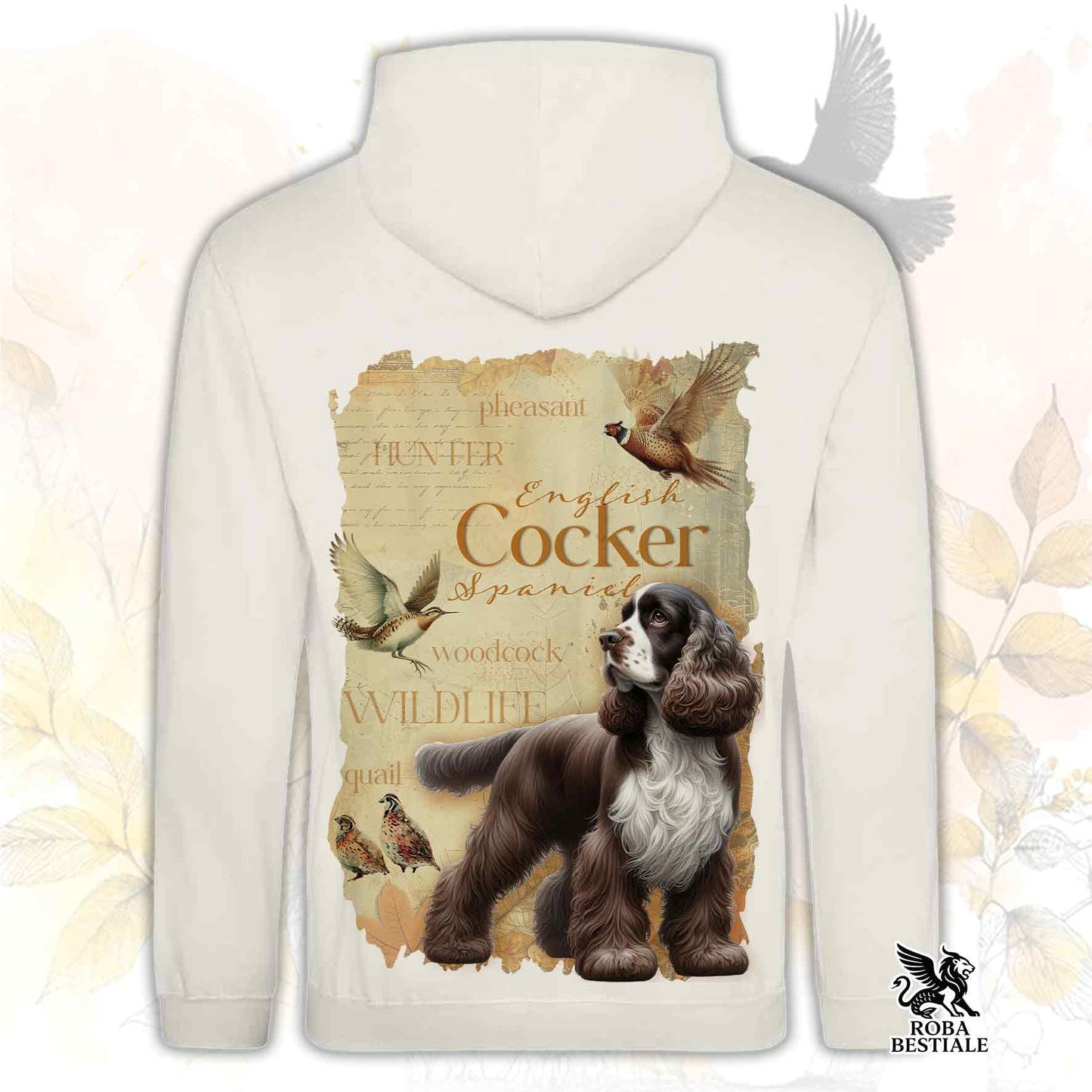 Felpa FIELD LEGACY - COCKER SPANIEL INGLESE Fegato e Bianco - Con Cappuccio e Tasconi, Unisex - dalla XS alla 3XL