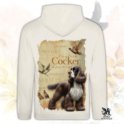 Felpa FIELD LEGACY - COCKER SPANIEL INGLESE Fegato e Bianco - Con Cappuccio e Tasconi, Unisex - dalla XS alla 3XL