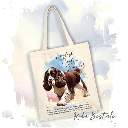 Shopper BEHAVIOR - COCKER SPANIEL INGLESE Fegato e Bianco - Diversi colori disponibili, 100% Cotone