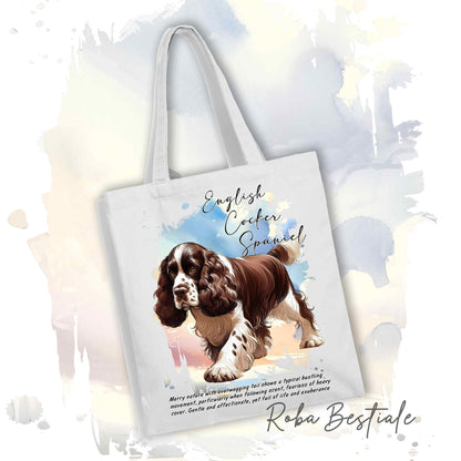 Shopper BEHAVIOR - COCKER SPANIEL INGLESE Fegato e Bianco - Diversi colori disponibili, 100% Cotone