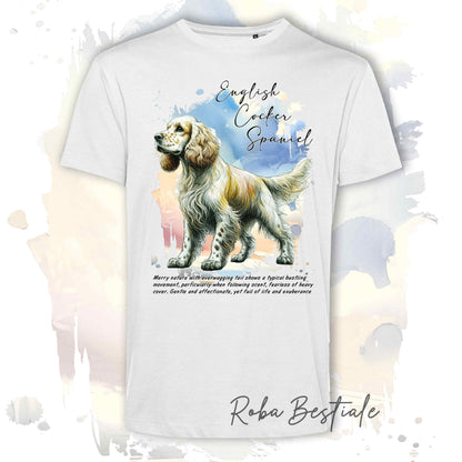 T-Shirt BEHAVIOR - COCKER SPANIEL INGLESE Limone Roano - Standard FCI - 100% Cotone, Bianca, Uomo o Donna - dalla XS alla 5XL