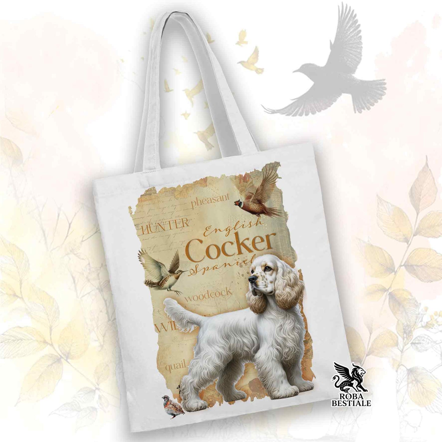 Tote Bag FIELD LEGACY - COCKER SPANIEL INGLESE Limone Roano - 100% Cotone - Bianca o Beige