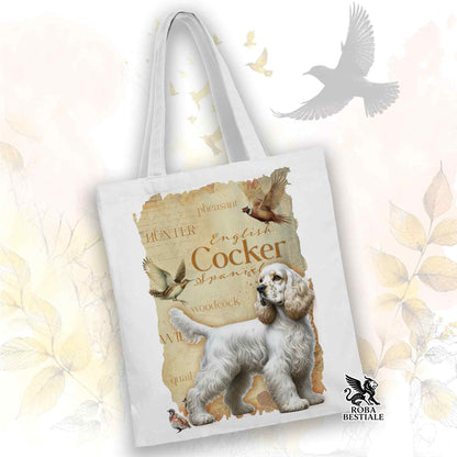 Tote Bag FIELD LEGACY - COCKER SPANIEL INGLESE Limone Roano - 100% Cotone - Bianca o Beige