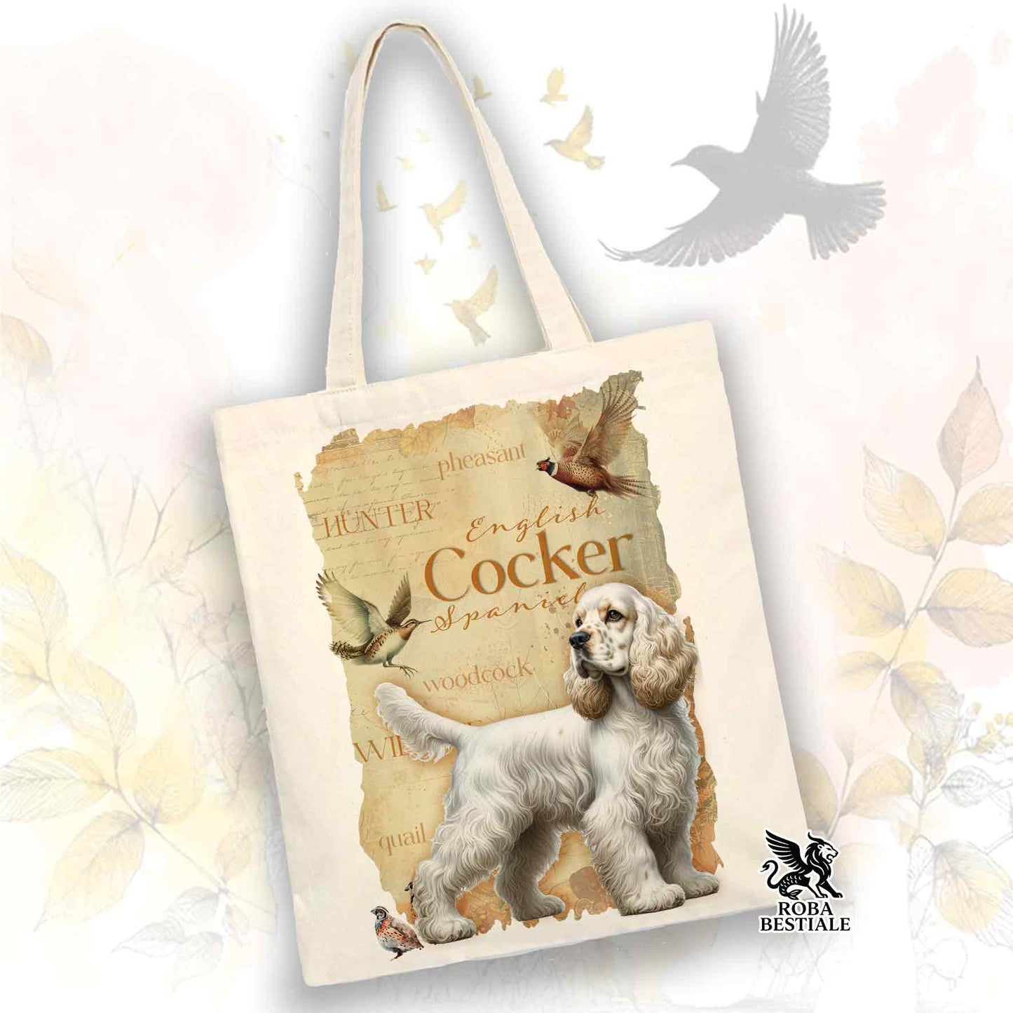 Tote Bag FIELD LEGACY - COCKER SPANIEL INGLESE Limone Roano - 100% Cotone - Bianca o Beige