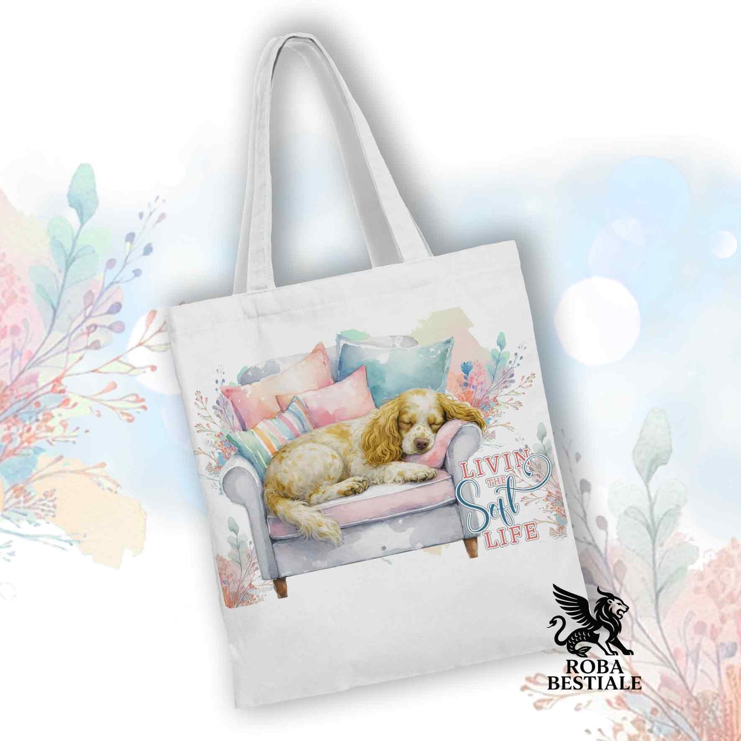 Tote Bag SOFT LIFE - COCKER SPANIEL INGLESE Limone Roano - 100% Cotone - Bianca o Beige