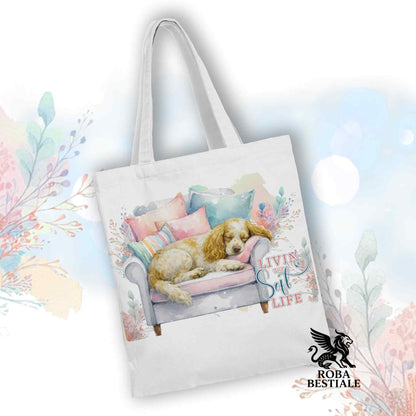 Tote Bag SOFT LIFE - COCKER SPANIEL INGLESE Limone Roano - 100% Cotone - Bianca o Beige