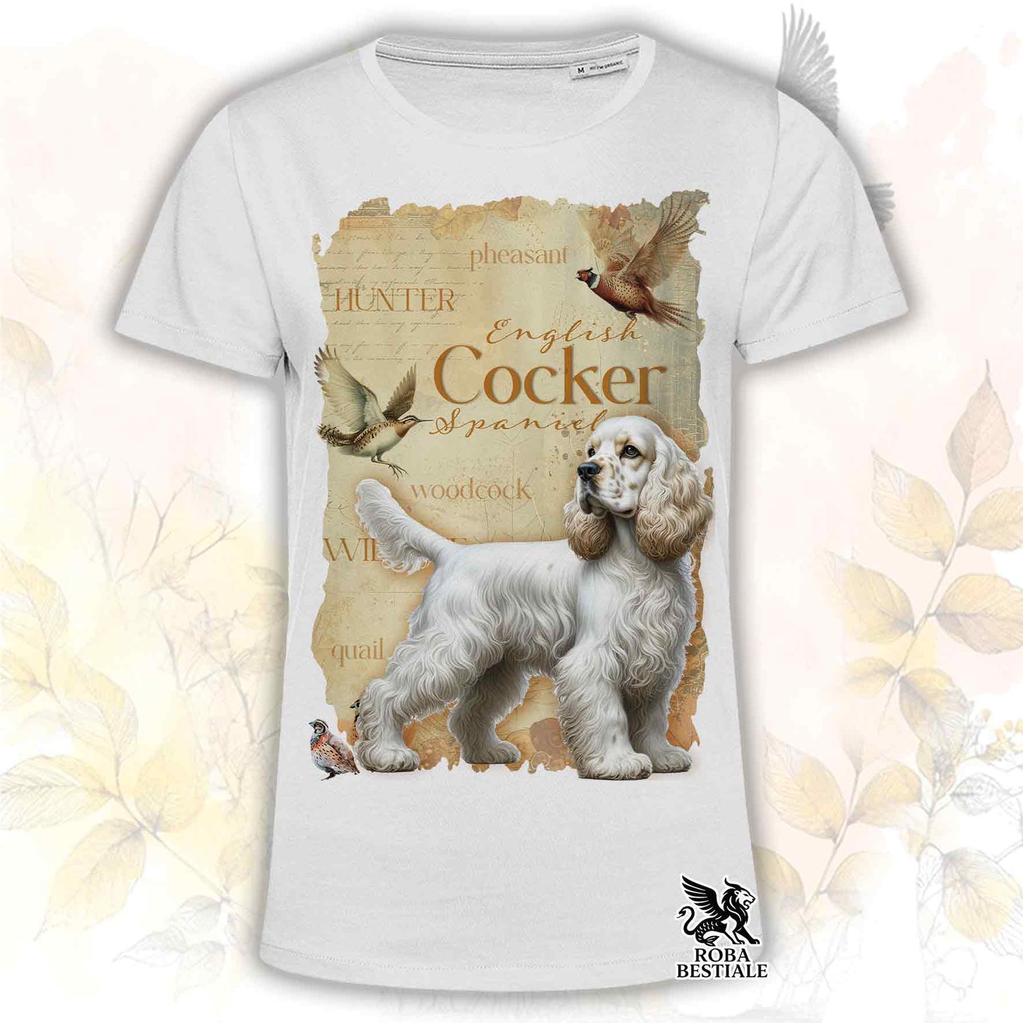 T-Shirt FIELD LEGACY - COCKER SPANIEL INGLESE Limone Roano - Bianca o Beige, da Uomo o da Donna - dalla XS alla 5XL