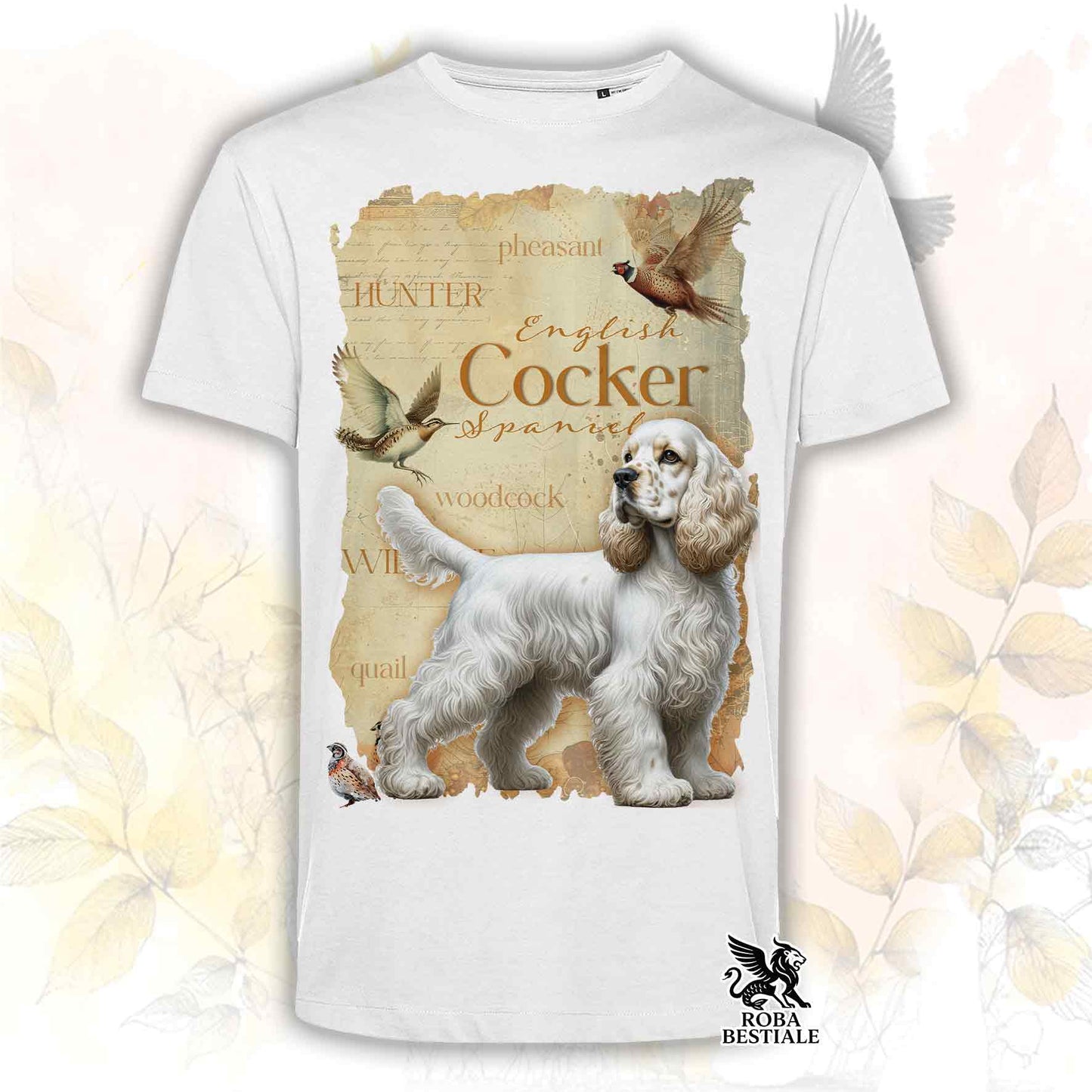 T-Shirt FIELD LEGACY - COCKER SPANIEL INGLESE Limone Roano - Bianca o Beige, da Uomo o da Donna - dalla XS alla 5XL
