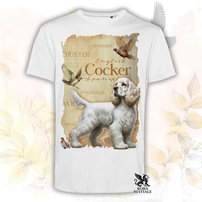 T-Shirt FIELD LEGACY - COCKER SPANIEL INGLESE Limone Roano - Bianca o Beige, da Uomo o da Donna - dalla XS alla 5XL