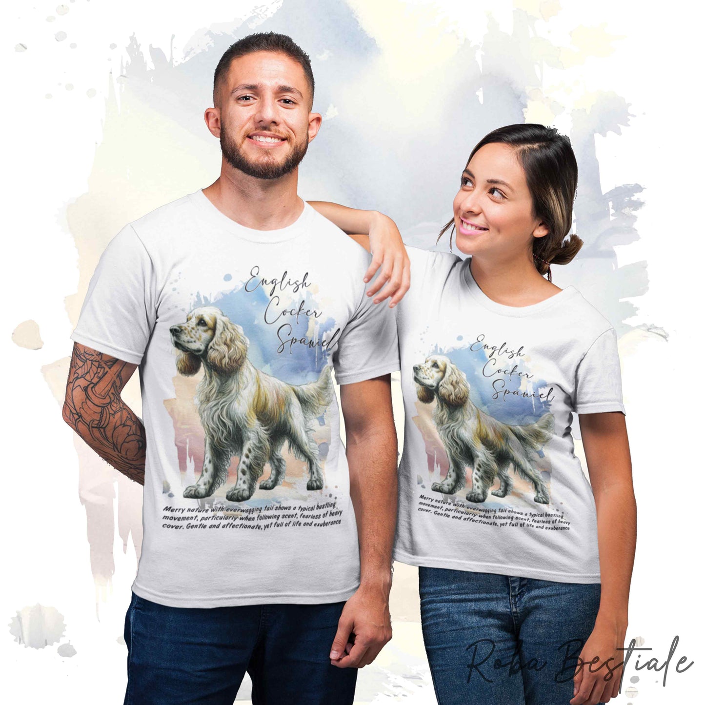 T-Shirt BEHAVIOR - COCKER SPANIEL INGLESE Limone Roano - Standard FCI - 100% Cotone, Bianca, Uomo o Donna - dalla XS alla 5XL
