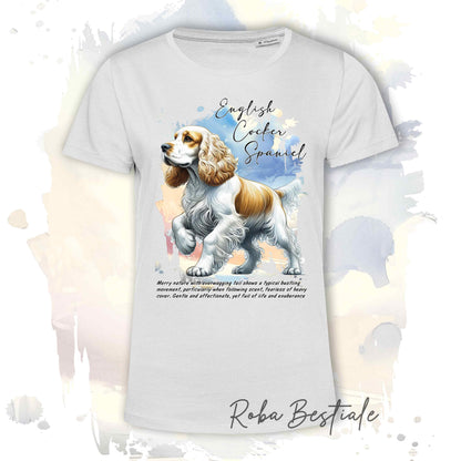 T-Shirt BEHAVIOR - COCKER SPANIEL INGLESE Limone e Bianco - Standard FCI - 100% Cotone, Bianca, Uomo o Donna - dalla XS alla 5XL