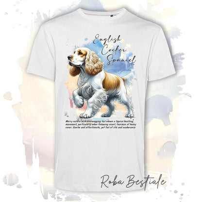 T-Shirt BEHAVIOR - COCKER SPANIEL INGLESE Limone e Bianco - Standard FCI - 100% Cotone, Bianca, Uomo o Donna - dalla XS alla 5XL