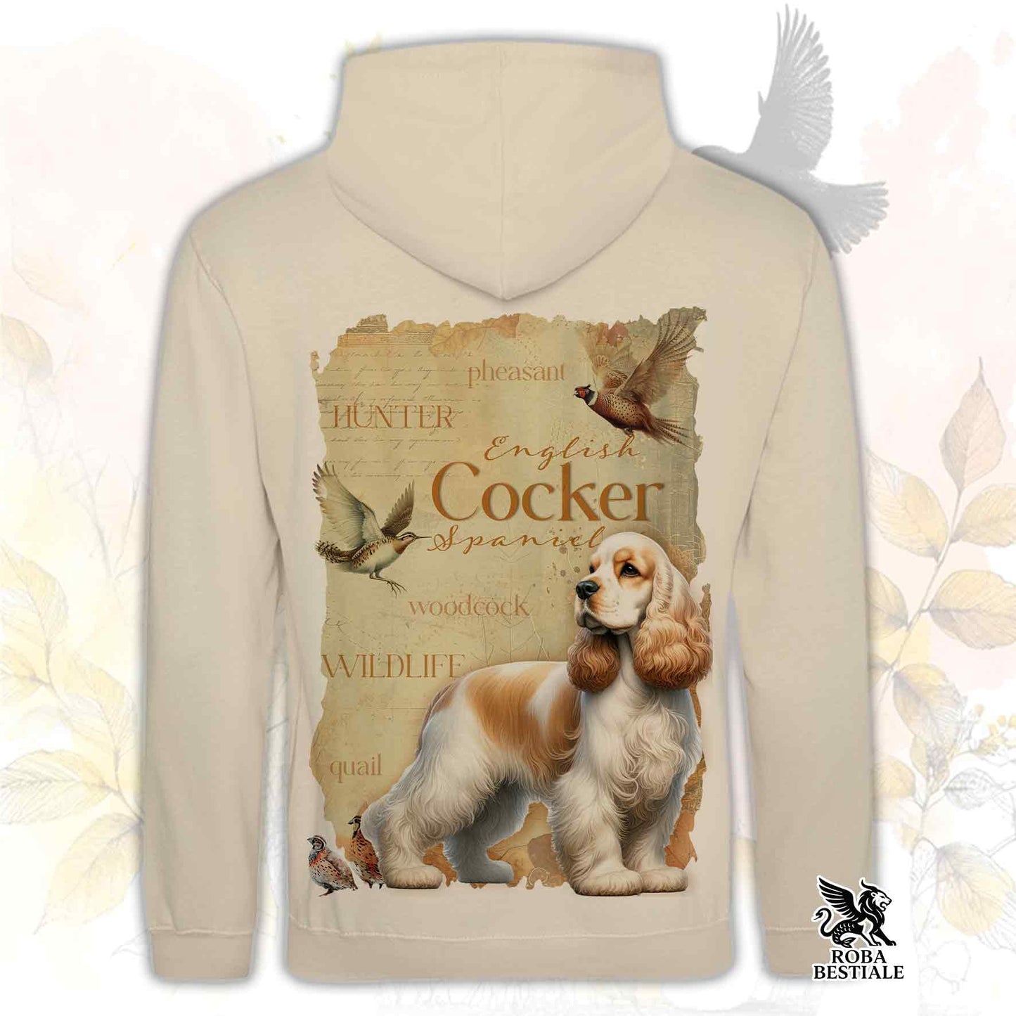 Felpa FIELD LEGACY - COCKER SPANIEL INGLESE Limone e Bianco - Con Cappuccio e Tasconi, Unisex - dalla XS alla 3XL