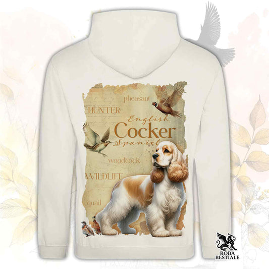 Felpa FIELD LEGACY - COCKER SPANIEL INGLESE Limone e Bianco - Con Cappuccio e Tasconi, Unisex - dalla XS alla 3XL