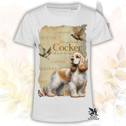 T-Shirt FIELD LEGACY - COCKER SPANIEL INGLESE Limone e Bianco - Bianca o Beige, da Uomo o da Donna - dalla XS alla 5XL