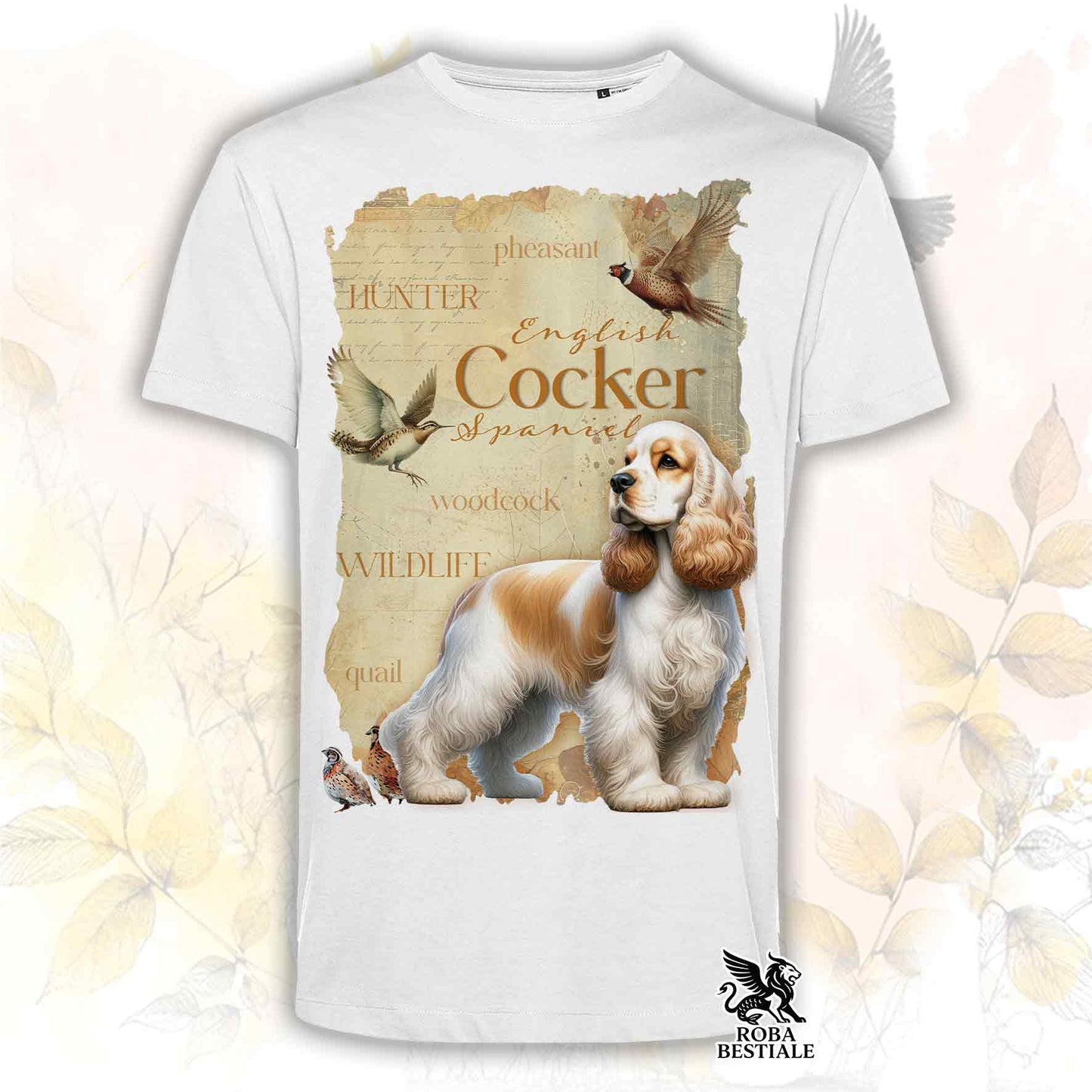 T-Shirt FIELD LEGACY - COCKER SPANIEL INGLESE Limone e Bianco - Bianca o Beige, da Uomo o da Donna - dalla XS alla 5XL
