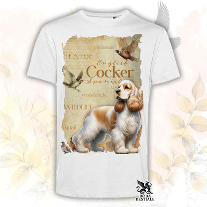 T-Shirt FIELD LEGACY - COCKER SPANIEL INGLESE Limone e Bianco - Bianca o Beige, da Uomo o da Donna - dalla XS alla 5XL