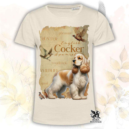 T-Shirt FIELD LEGACY - COCKER SPANIEL INGLESE Limone e Bianco - Bianca o Beige, da Uomo o da Donna - dalla XS alla 5XL