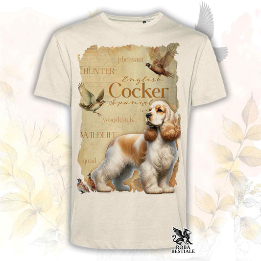 T-Shirt FIELD LEGACY - COCKER SPANIEL INGLESE Limone e Bianco - Bianca o Beige, da Uomo o da Donna - dalla XS alla 5XL