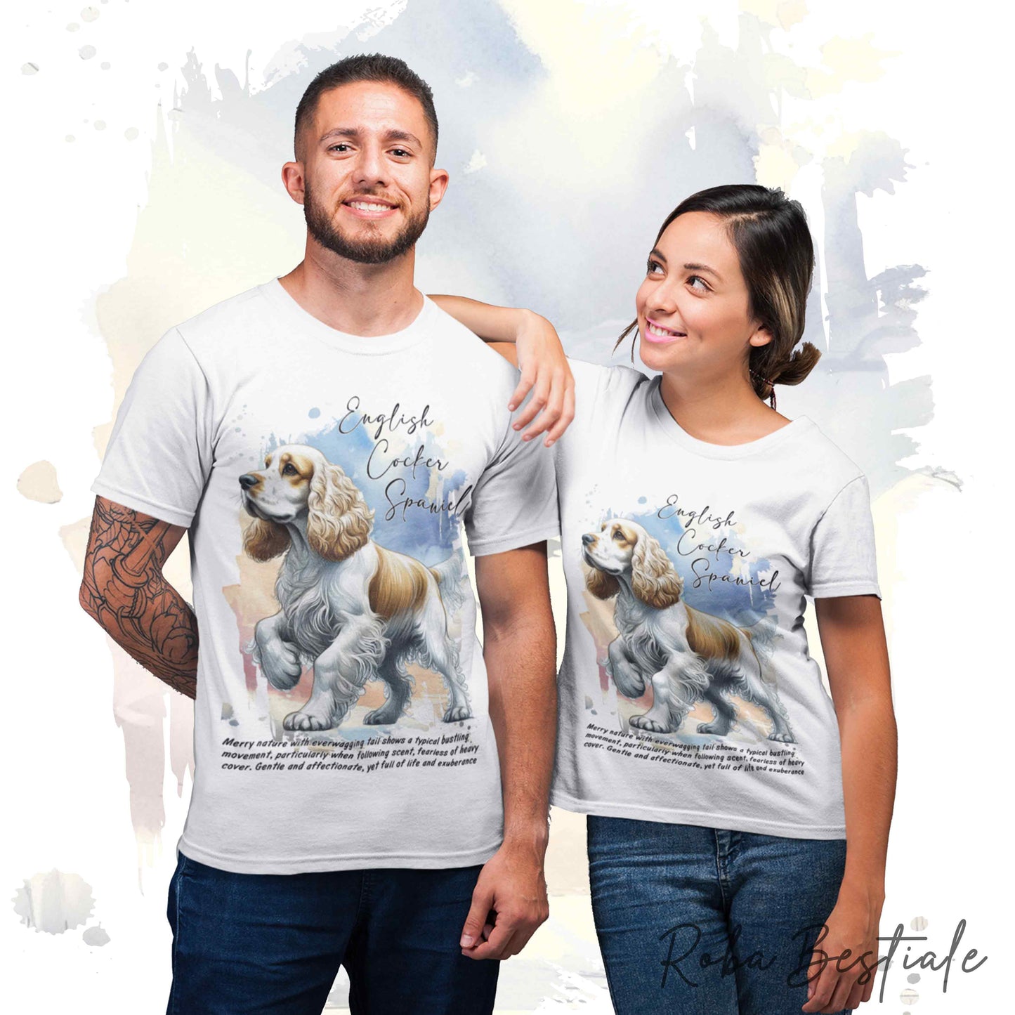 T-Shirt BEHAVIOR - COCKER SPANIEL INGLESE Limone e Bianco - Standard FCI - 100% Cotone, Bianca, Uomo o Donna - dalla XS alla 5XL