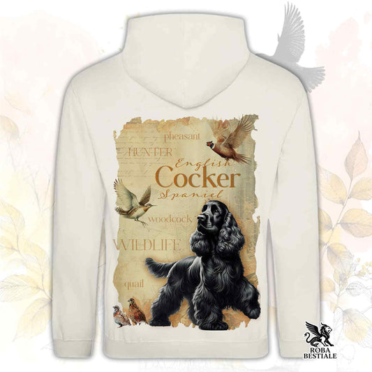 Felpa FIELD LEGACY - COCKER SPANIEL INGLESE Nero - Con Cappuccio e Tasconi, Unisex - dalla XS alla 3XL