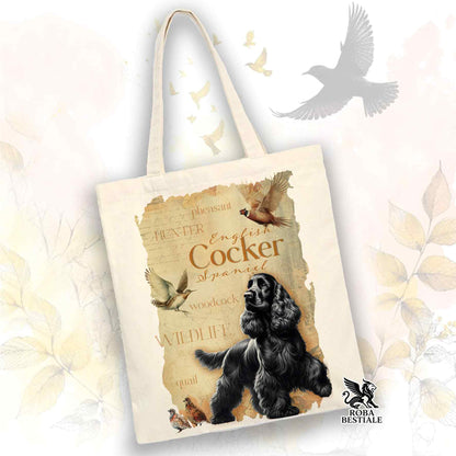 Tote Bag FIELD LEGACY - COCKER SPANIEL INGLESE Nero - 100% Cotone - Bianca o Beige