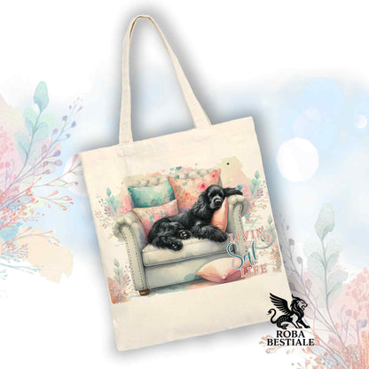 Tote Bag SOFT LIFE - COCKER SPANIEL INGLESE Nero - 100% Cotone - Bianca o Beige