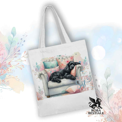 Tote Bag SOFT LIFE - COCKER SPANIEL INGLESE Nero - 100% Cotone - Bianca o Beige