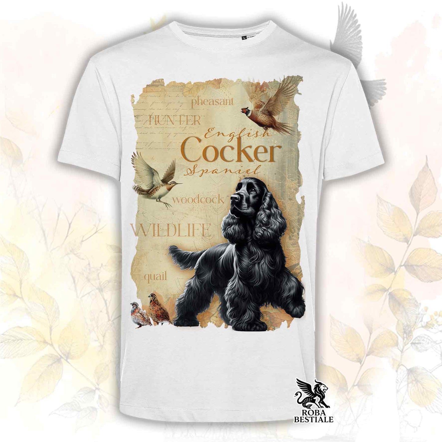 T-Shirt FIELD LEGACY - COCKER SPANIEL INGLESE Nero - Bianca o Beige, da Uomo o da Donna - dalla XS alla 5XL