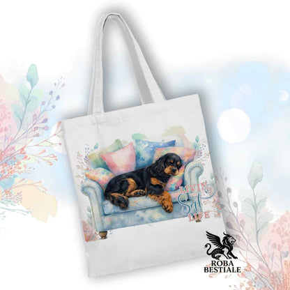 Tote Bag SOFT LIFE - COCKER SPANIEL INGLESE Nero Focato - 100% Cotone - Bianca o Beige