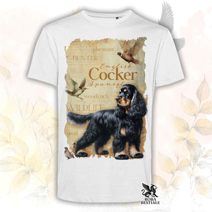 T-Shirt FIELD LEGACY - COCKER SPANIEL INGLESE Nero Focato - Bianca o Beige, da Uomo o da Donna - dalla XS alla 5XL