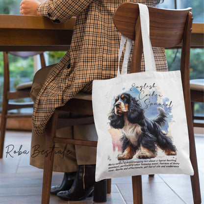 Shopper BEHAVIOR - COCKER SPANIEL INGLESE Black Tricolor - Diversi colori disponibili, 100% Cotone