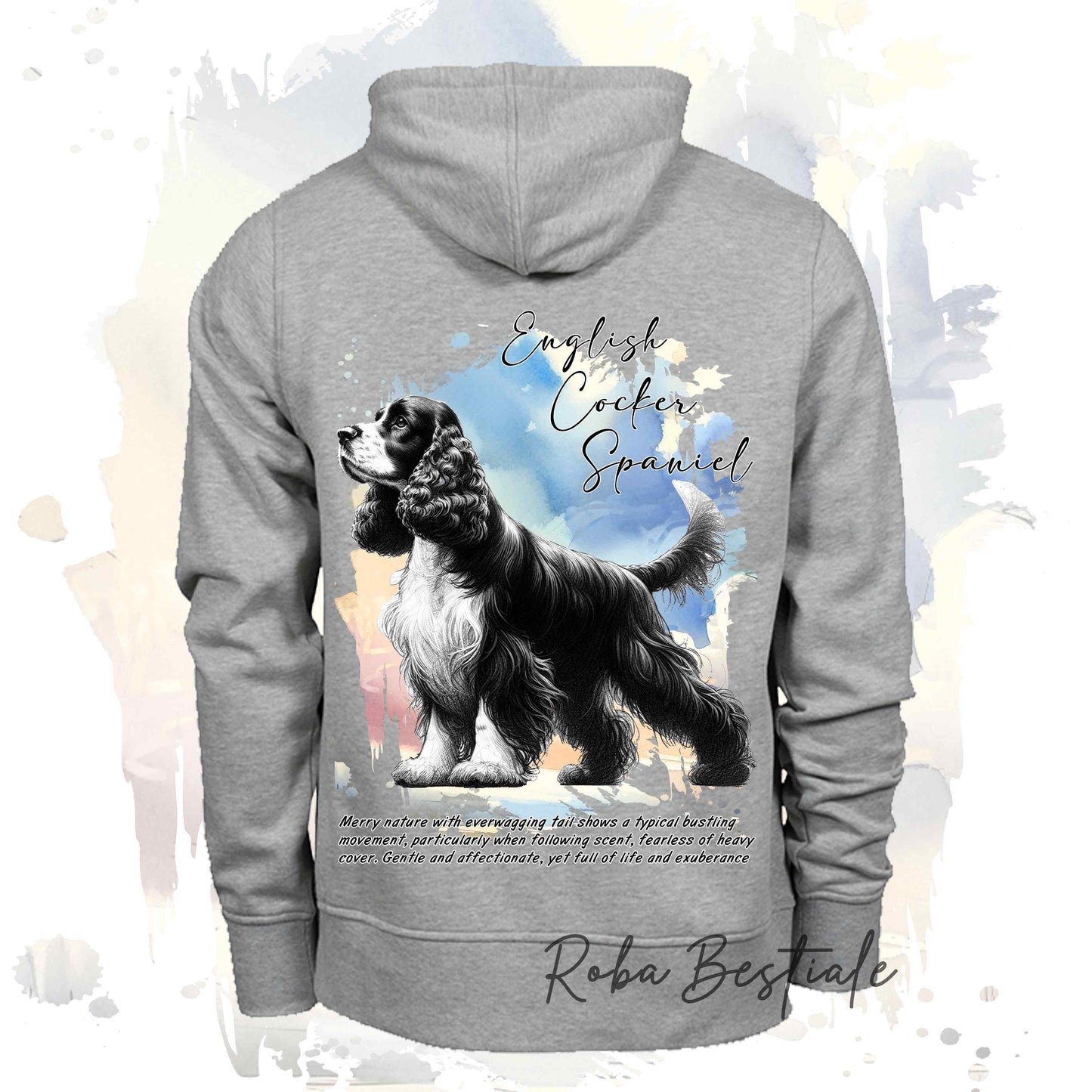 Felpa BEHAVIOR - COCKER SPANIEL INGLESE Nero e Bianco - Standard FCI - Unisex - Grigia - dalla XS alla 3XL