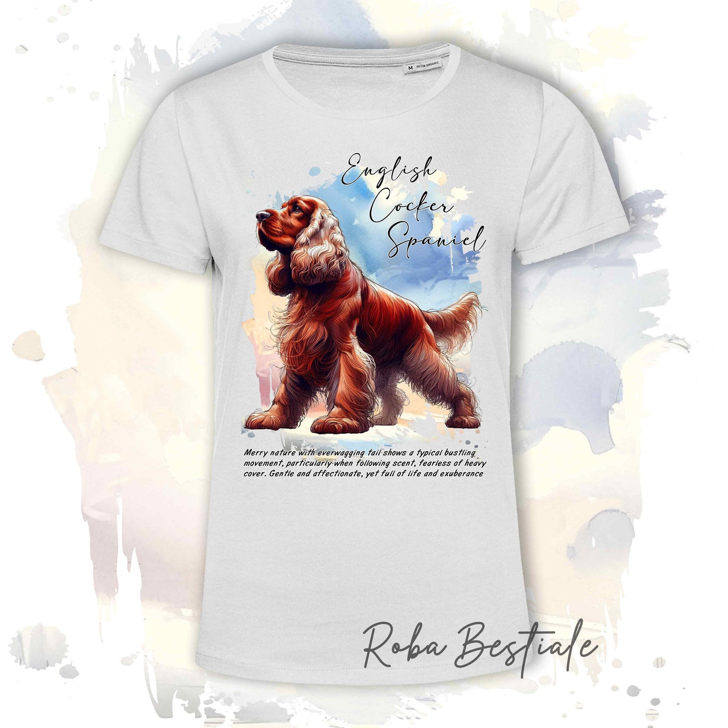 T-Shirt BEHAVIOR - COCKER SPANIEL INGLESE Rosso - Standard FCI - 100% Cotone, Bianca, Uomo o Donna - dalla XS alla 5XL