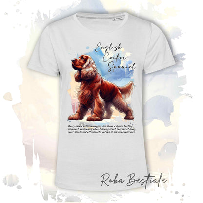 T-Shirt BEHAVIOR - COCKER SPANIEL INGLESE Rosso - Standard FCI - 100% Cotone, Bianca, Uomo o Donna - dalla XS alla 5XL