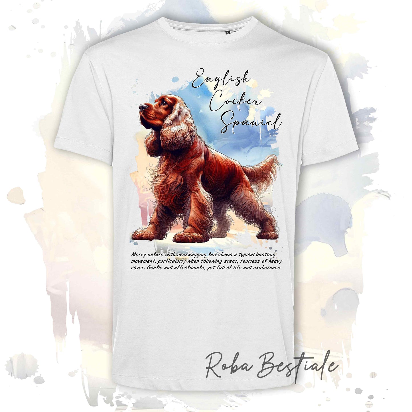 T-Shirt BEHAVIOR - COCKER SPANIEL INGLESE Rosso - Standard FCI - 100% Cotone, Bianca, Uomo o Donna - dalla XS alla 5XL