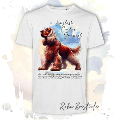 T-Shirt BEHAVIOR - COCKER SPANIEL INGLESE Rosso - Standard FCI - 100% Cotone, Bianca, Uomo o Donna - dalla XS alla 5XL
