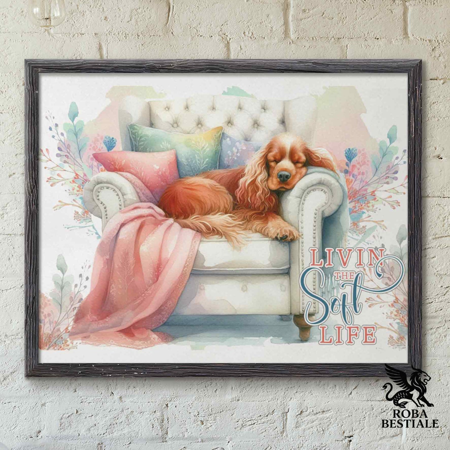 Quadretto SOFT LIFE - COCKER SPANIEL INGLESE Rosso - Con cornice in legno, formato A4