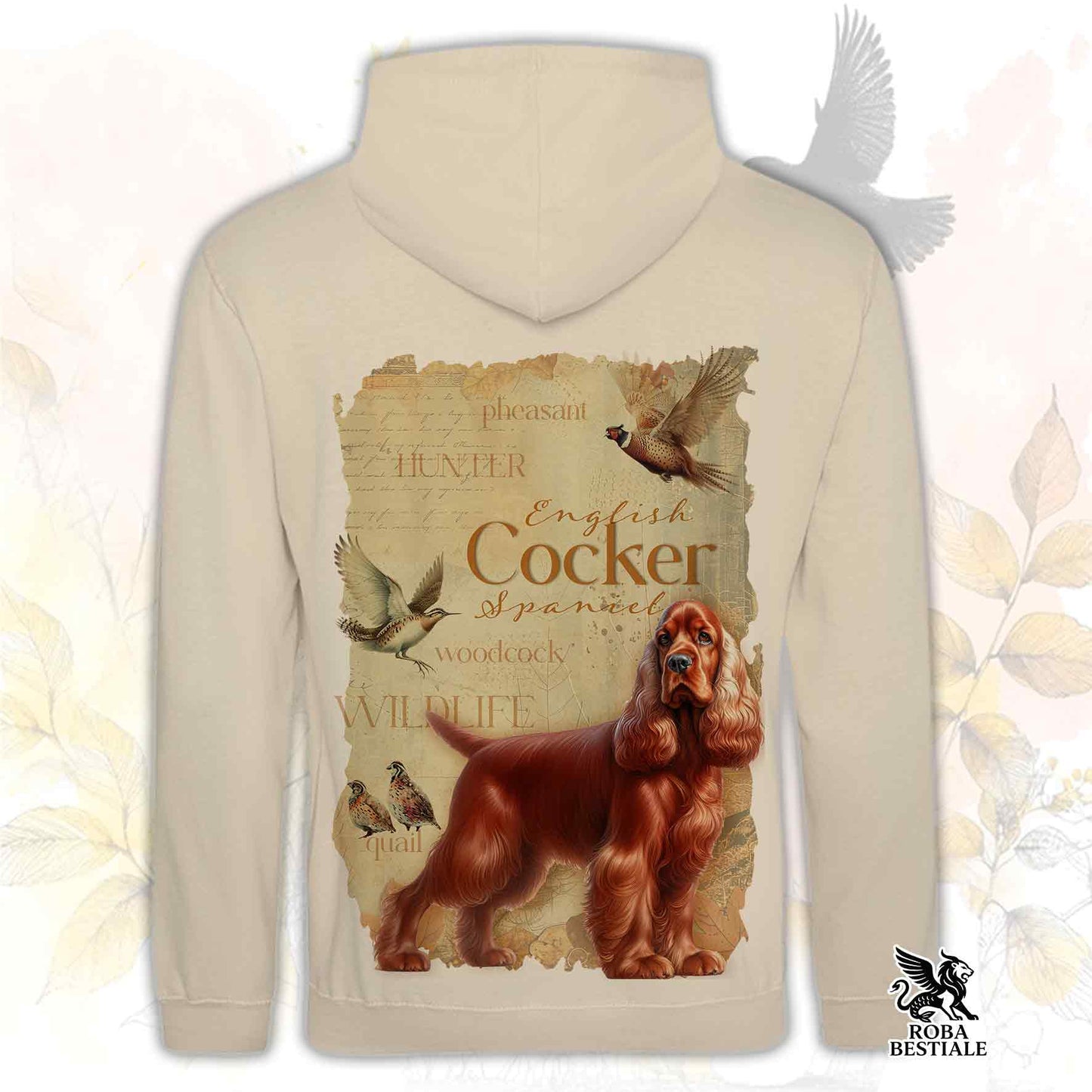 Felpa FIELD LEGACY - COCKER SPANIEL INGLESE Rosso - Con Cappuccio e Tasconi, Unisex - dalla XS alla 3XL
