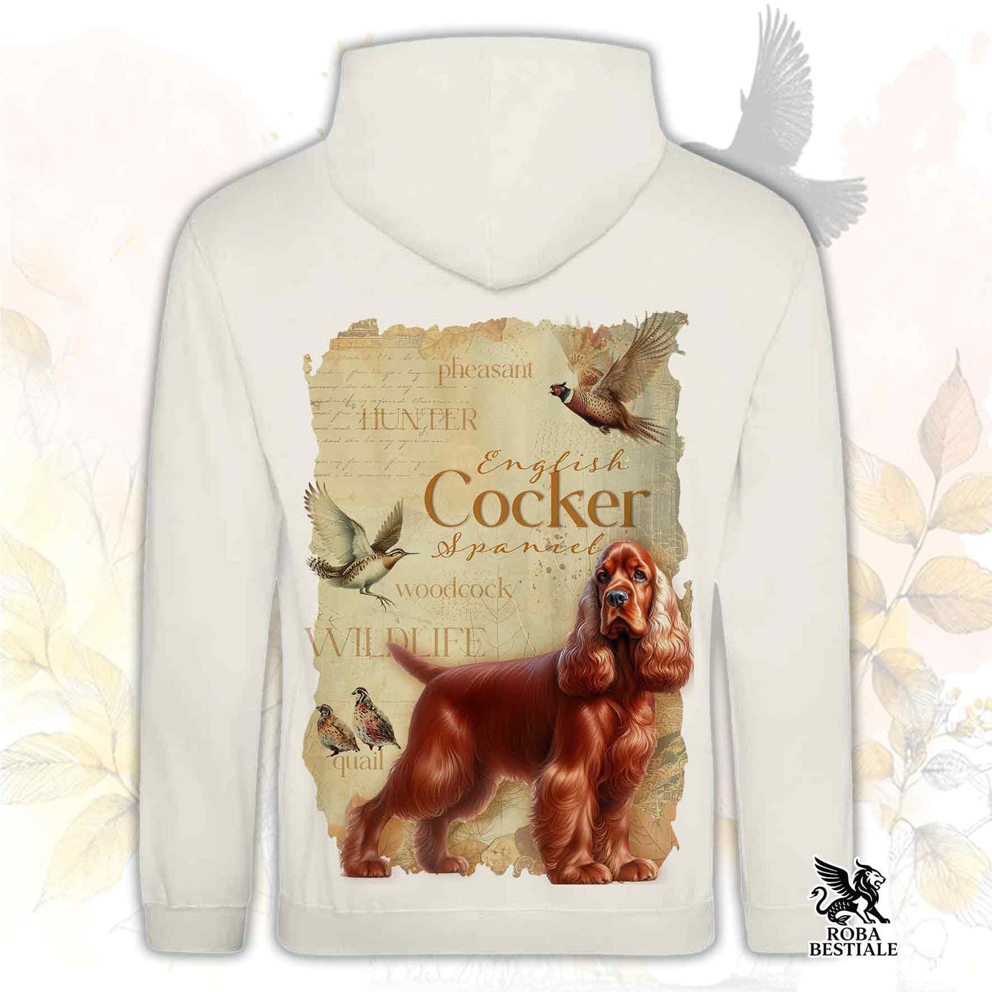 Felpa FIELD LEGACY - COCKER SPANIEL INGLESE Rosso - Con Cappuccio e Tasconi, Unisex - dalla XS alla 3XL