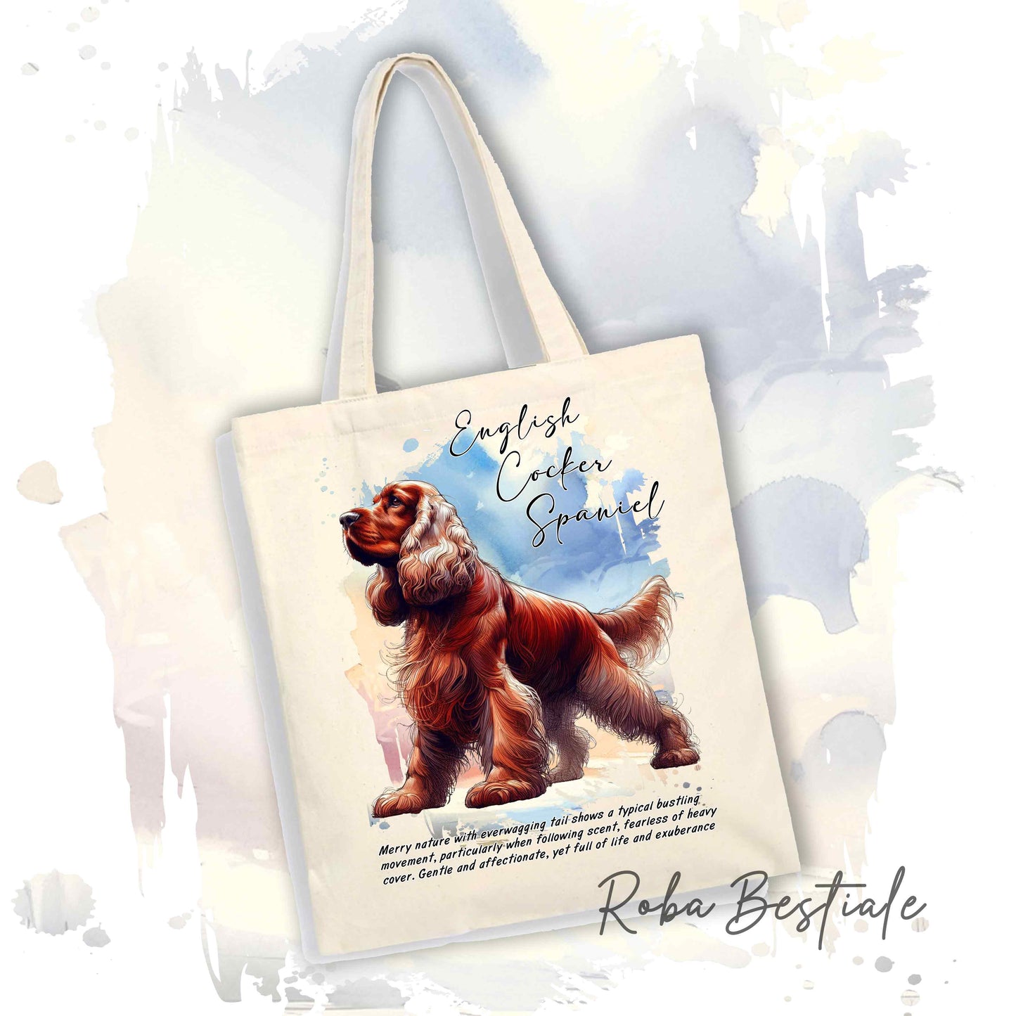 Shopper BEHAVIOR - COCKER SPANIEL INGLESE Rosso - Diversi colori disponibili, 100% Cotone