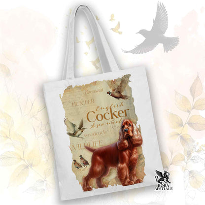 Tote Bag FIELD LEGACY - COCKER SPANIEL INGLESE Rosso  - 100% Cotone - Bianca o Beige