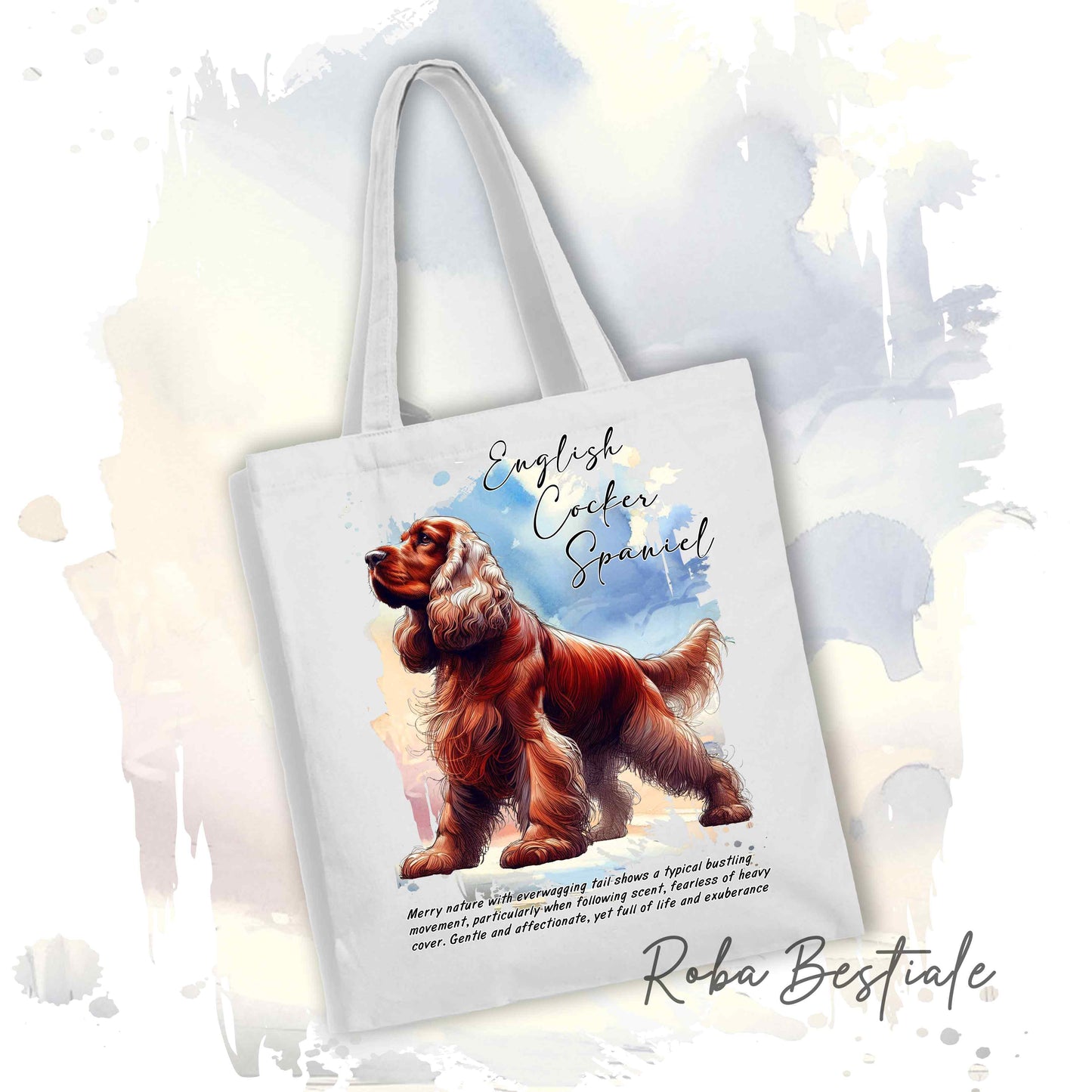 Shopper BEHAVIOR - COCKER SPANIEL INGLESE Rosso - Diversi colori disponibili, 100% Cotone