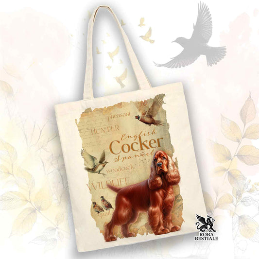 Tote Bag FIELD LEGACY - COCKER SPANIEL INGLESE Rosso  - 100% Cotone - Bianca o Beige