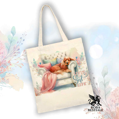 Tote Bag SOFT LIFE - COCKER SPANIEL INGLESE Rosso - 100% Cotone - Bianca o Beige