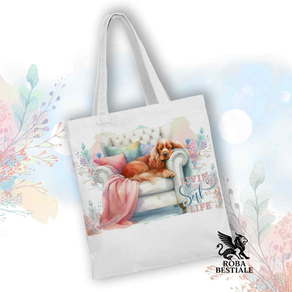 Tote Bag SOFT LIFE - COCKER SPANIEL INGLESE Rosso - 100% Cotone - Bianca o Beige