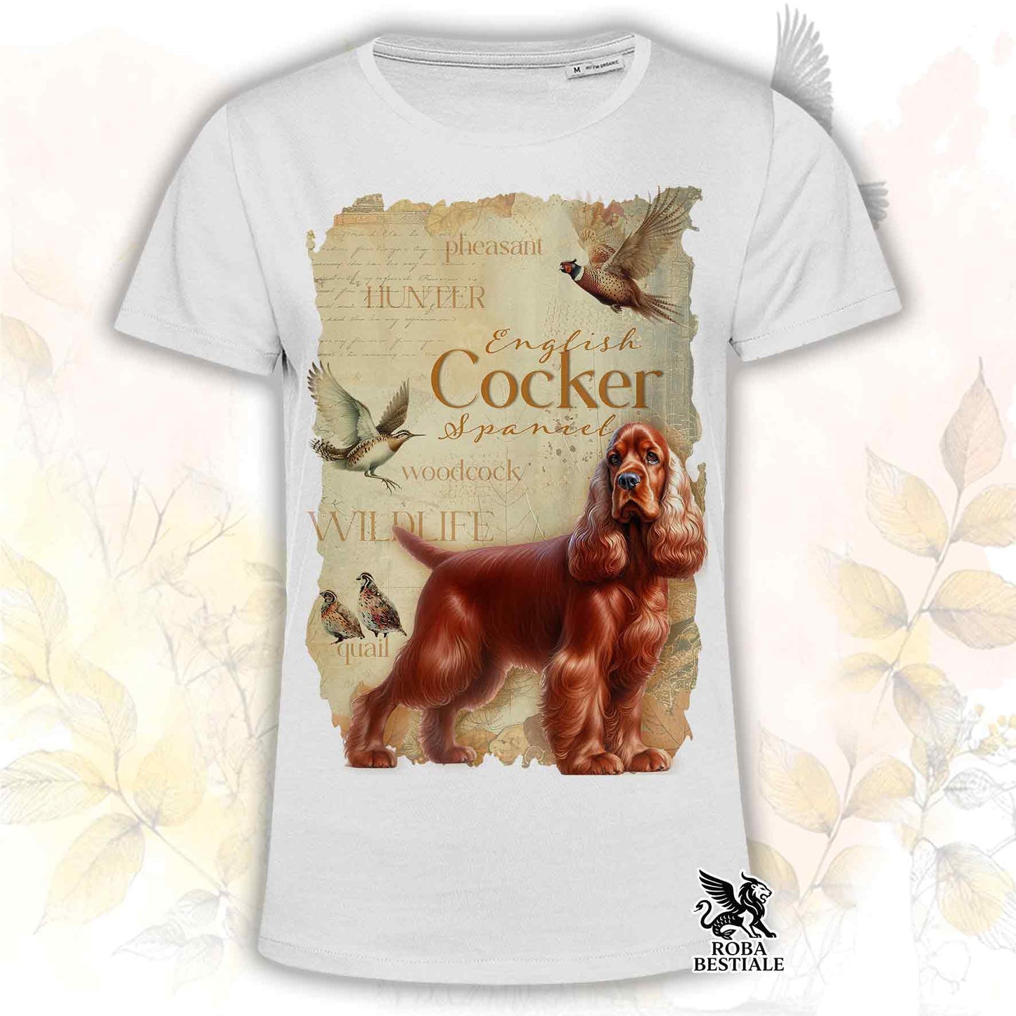 T-Shirt FIELD LEGACY - COCKER SPANIEL INGLESE Rosso - Bianca o Beige, da Uomo o da Donna - dalla XS alla 5XL